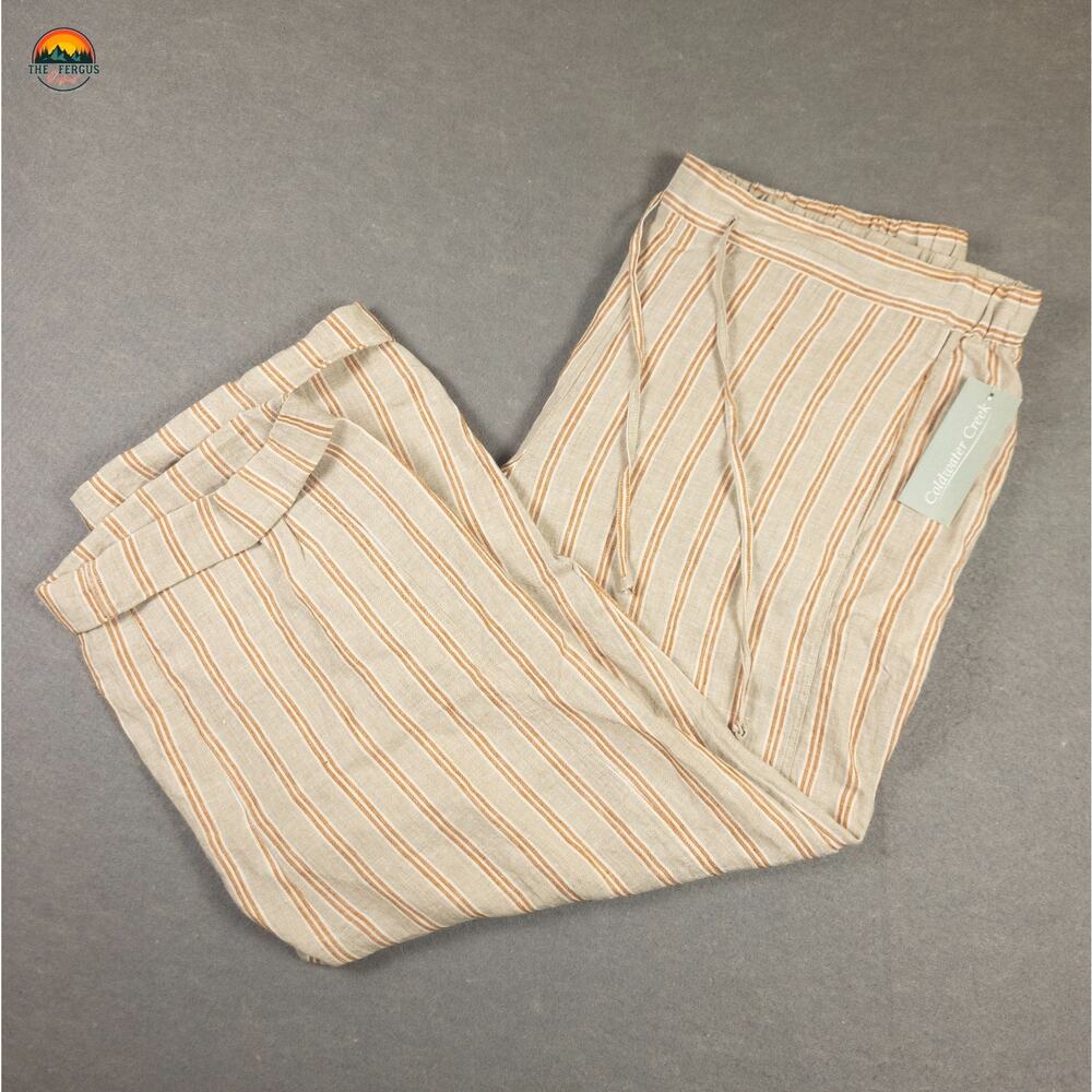 NWT Coldwater Creek Crop Pants Flex Copper Striped Drawstring Waist Women's 1X